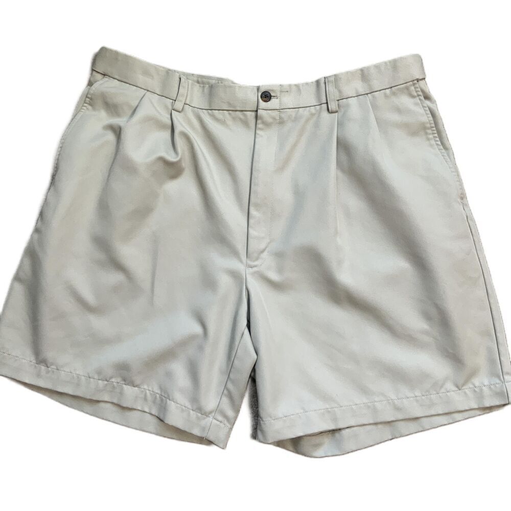 Dockers Haggar Mens Pleated Tan Preppy Belt Loop Button Closure Shorts Size 40